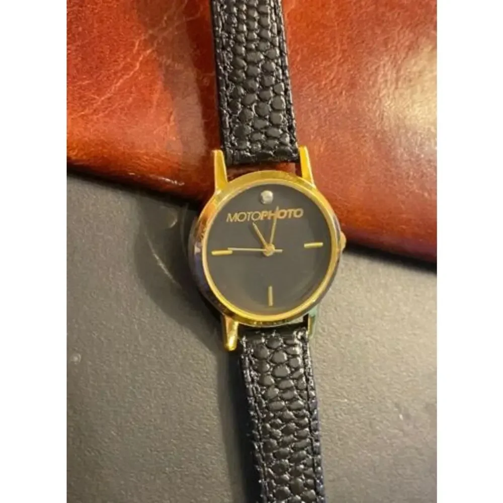Women's 25mm Gold Tone Lifelong Watch, Motophoto Logo Face, Leather Band